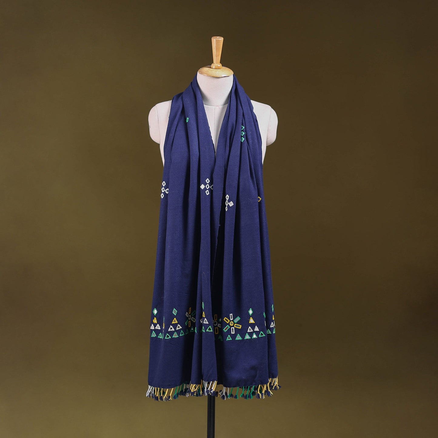 Blue - kutch handwoven mirror work acrylic wool shawl 127