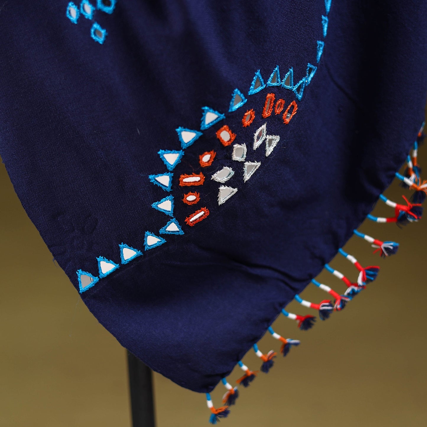 Blue - kutch handwoven mirror work acrylic wool shawl 128