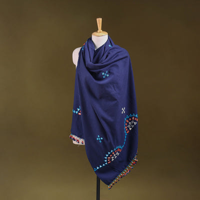 Blue - kutch handwoven mirror work acrylic wool shawl 128
