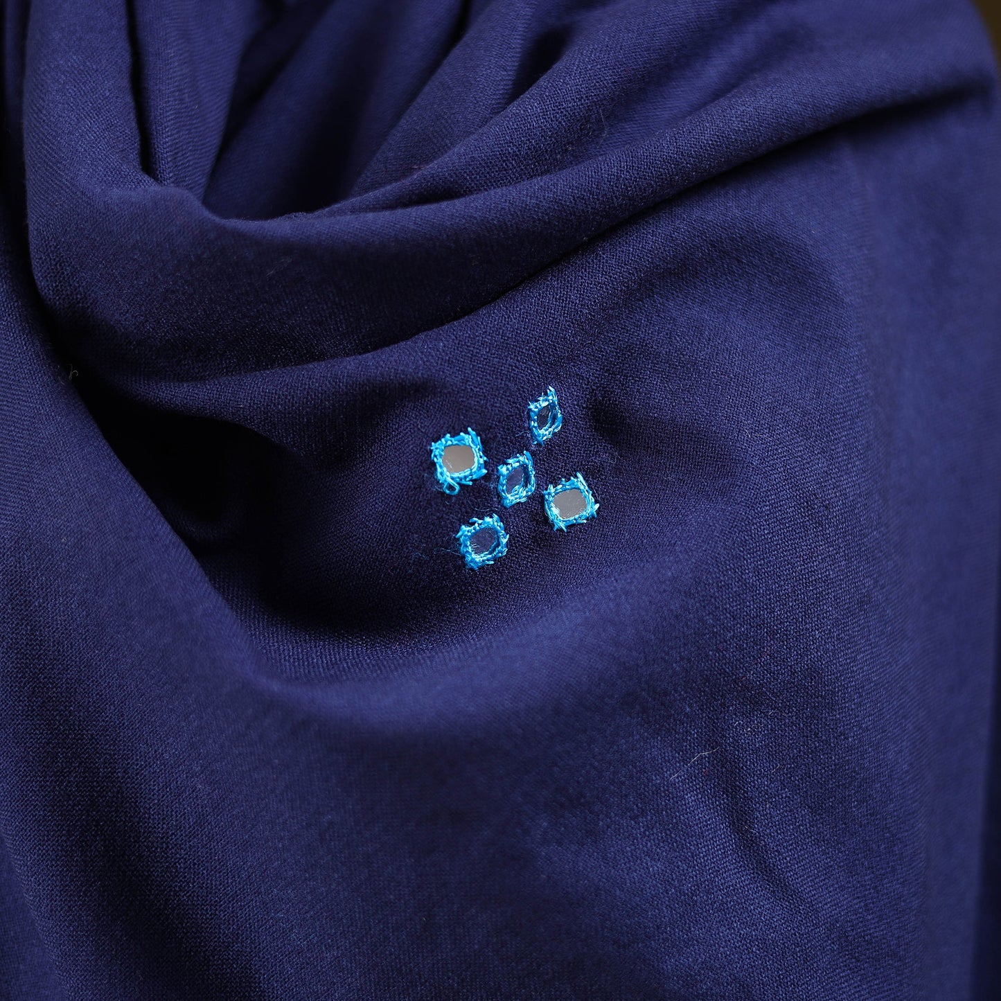 Blue - kutch handwoven mirror work acrylic wool shawl 128