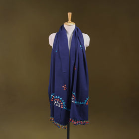 Blue - kutch handwoven mirror work acrylic wool shawl 128