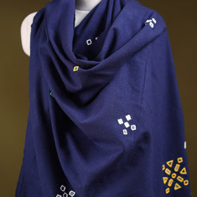 Blue - kutch handwoven mirror work acrylic wool shawl 129