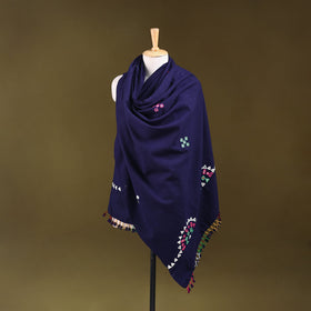 Blue - kutch handwoven mirror work acrylic wool shawl 130