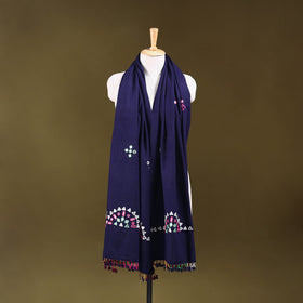 Blue - kutch handwoven mirror work acrylic wool shawl 130