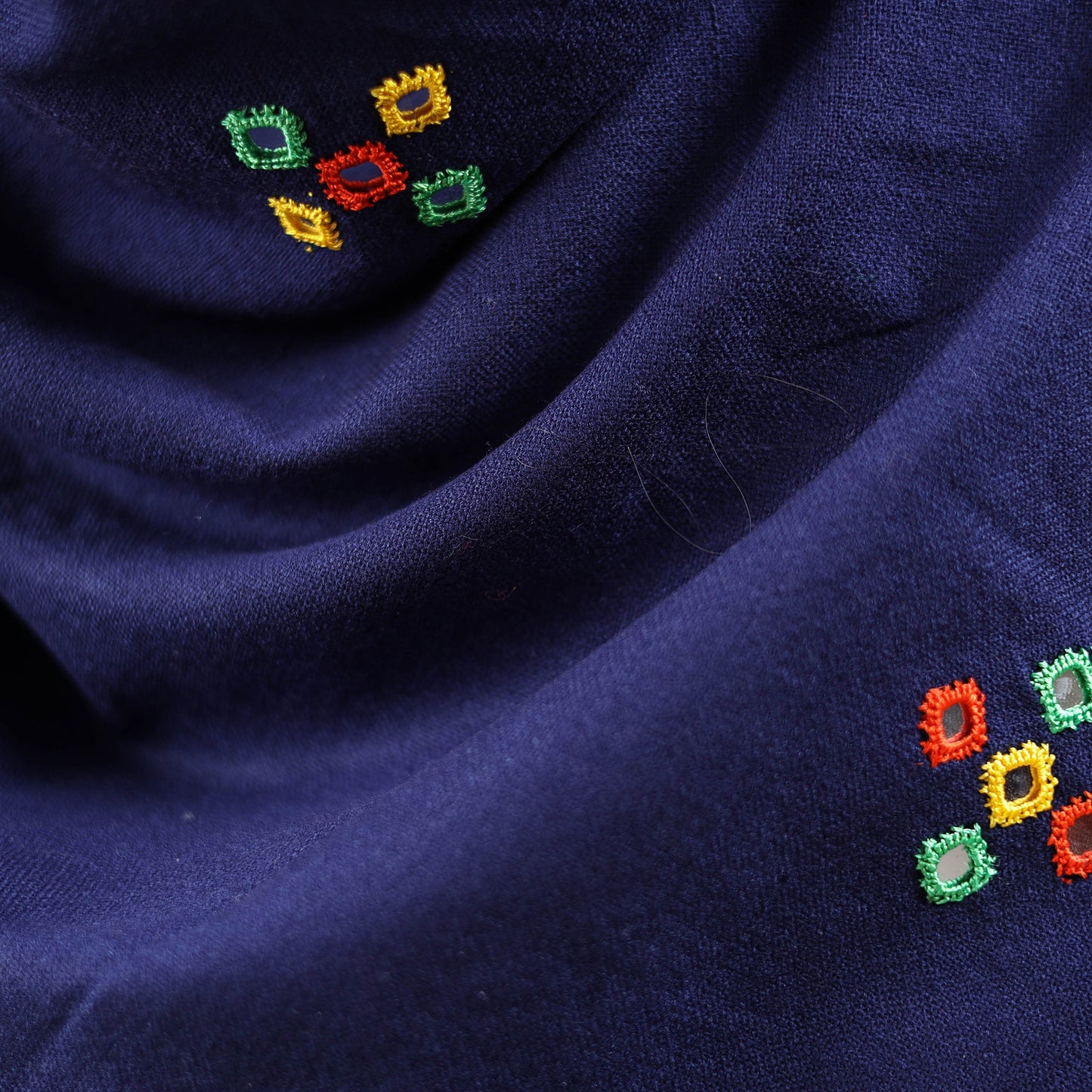 Blue - kutch handwoven mirror work acrylic wool shawl 131