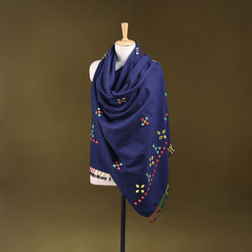 Blue - kutch handwoven mirror work acrylic wool shawl 131