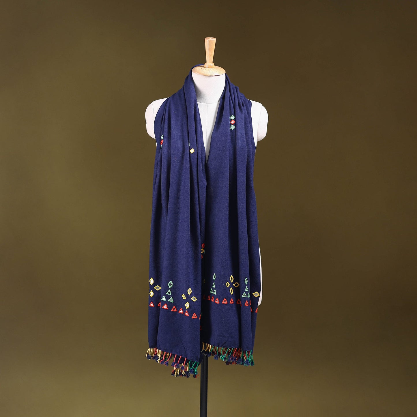 Blue - kutch handwoven mirror work acrylic wool shawl 131