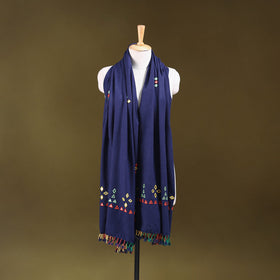 Blue - kutch handwoven mirror work acrylic wool shawl 131