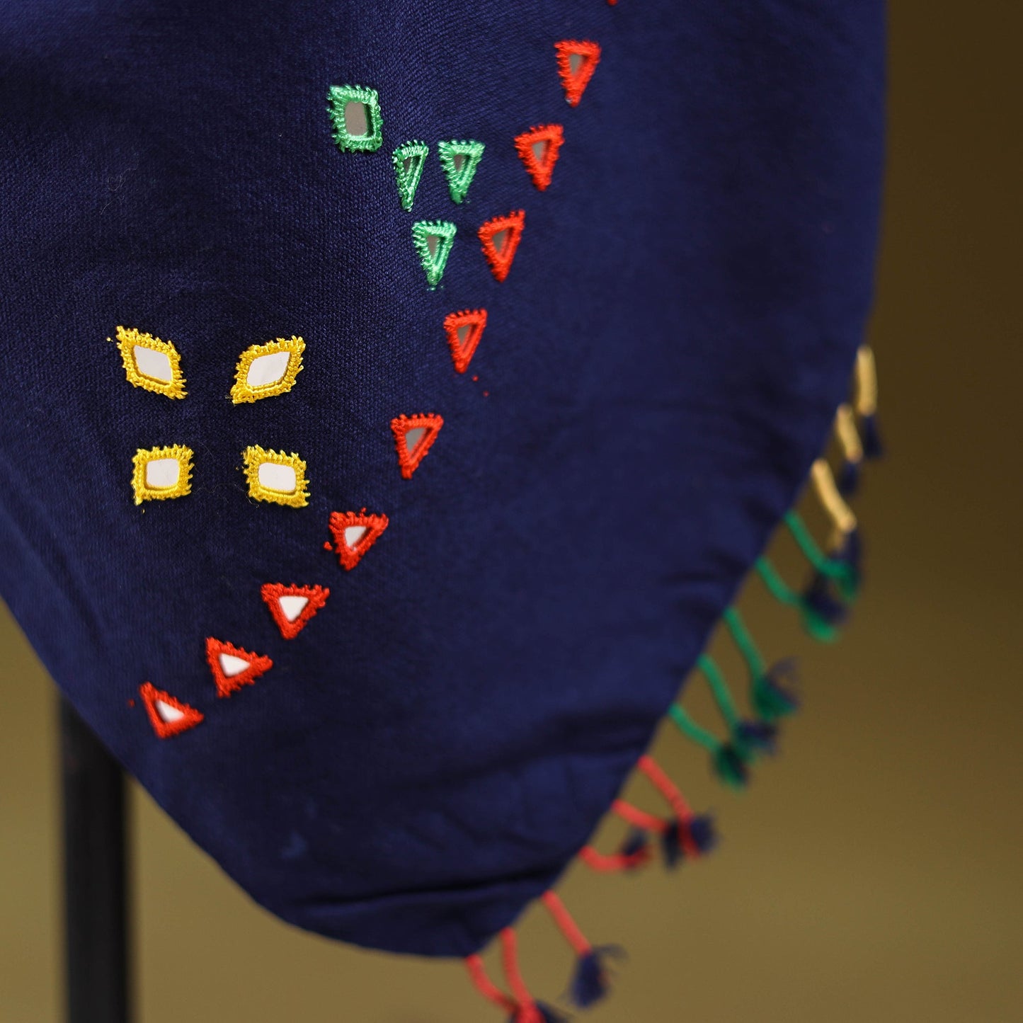 Blue - kutch handwoven mirror work acrylic wool shawl 131