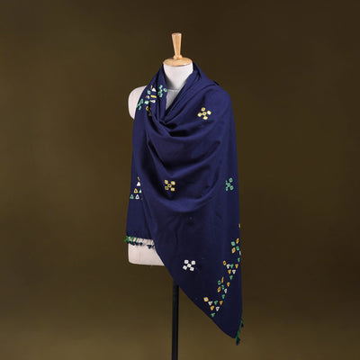 Blue - kutch handwoven mirror work acrylic wool shawl 132
