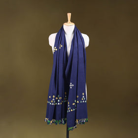 Blue - kutch handwoven mirror work acrylic wool shawl 132