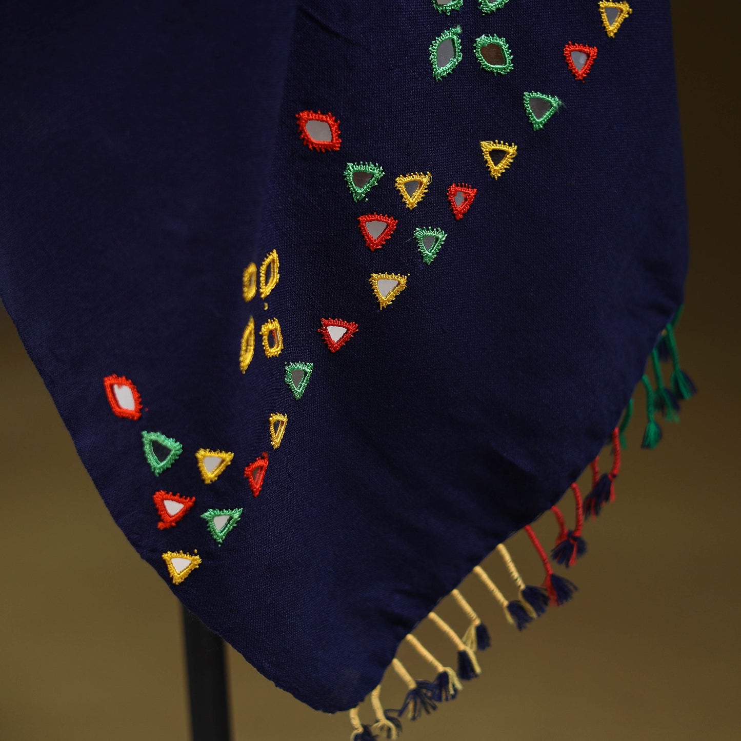 Blue - kutch handwoven mirror work acrylic wool shawl 133