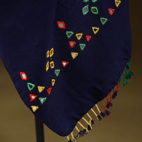 Blue - kutch handwoven mirror work acrylic wool shawl 133