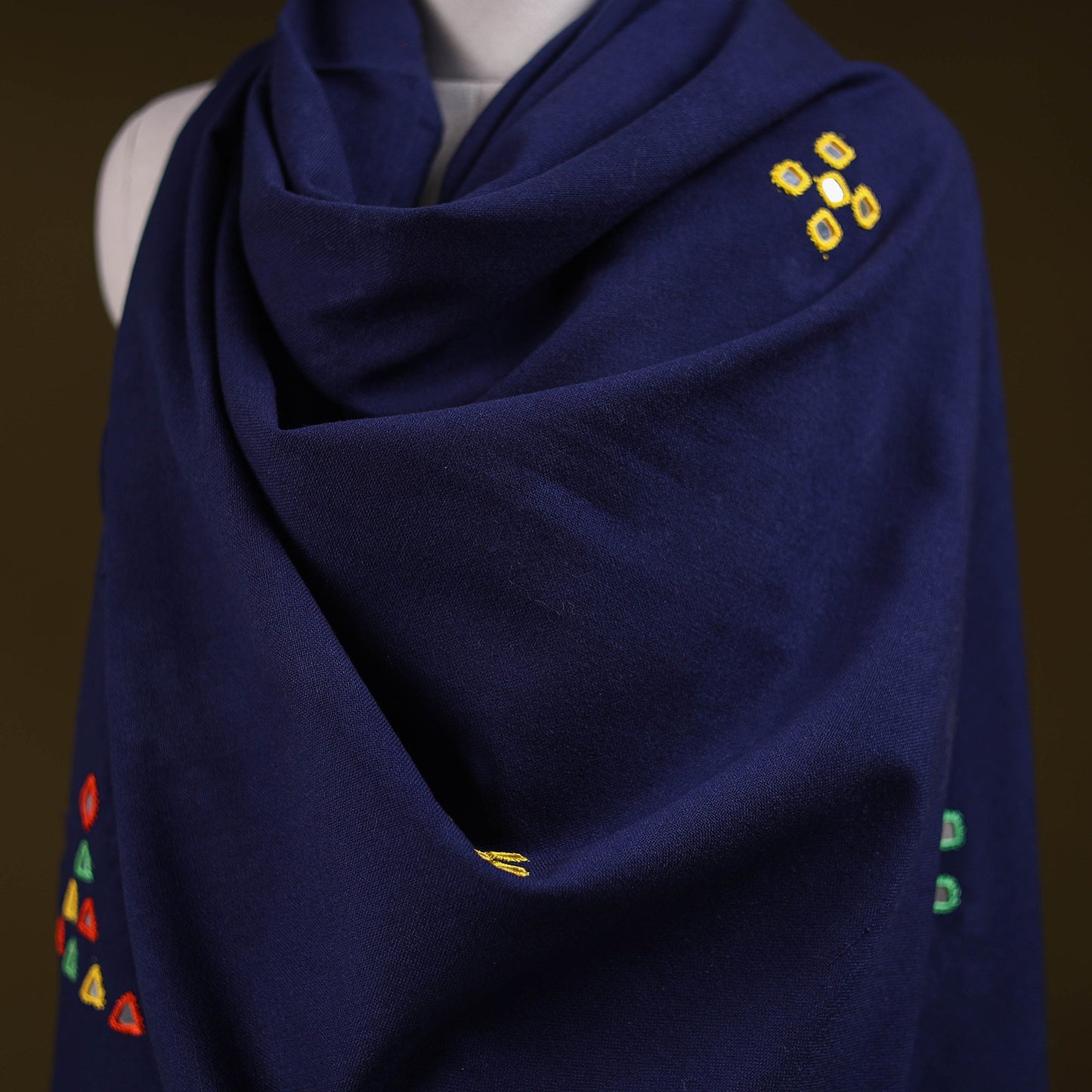 Blue - kutch handwoven mirror work acrylic wool shawl 133