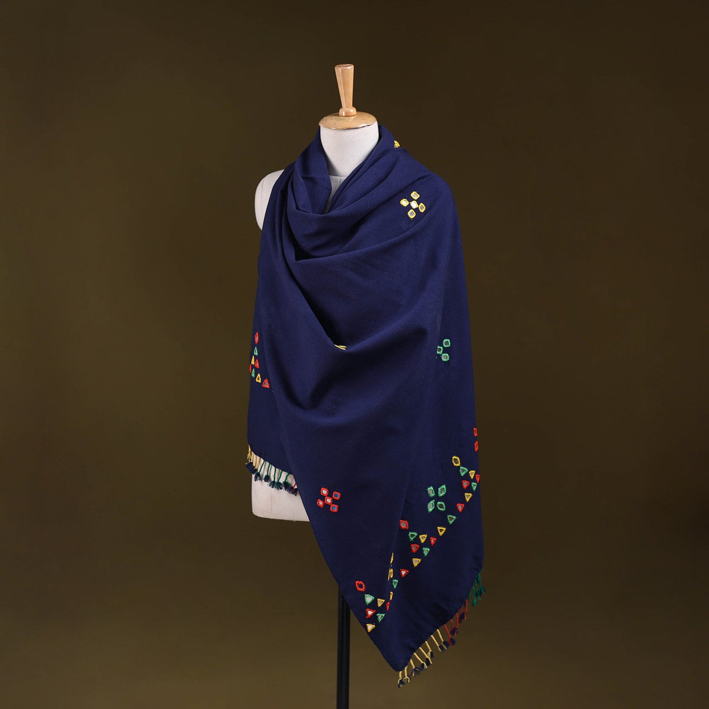 Blue - kutch handwoven mirror work acrylic wool shawl 133