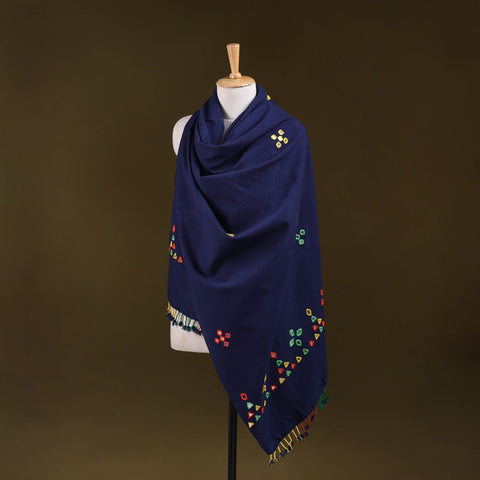 Blue - kutch handwoven mirror work acrylic wool shawl 133