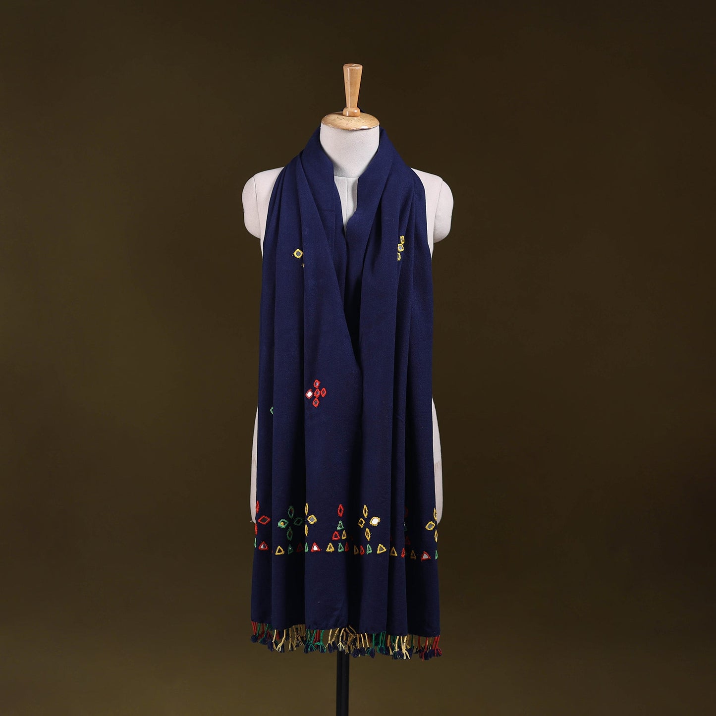 Blue - kutch handwoven mirror work acrylic wool shawl 133