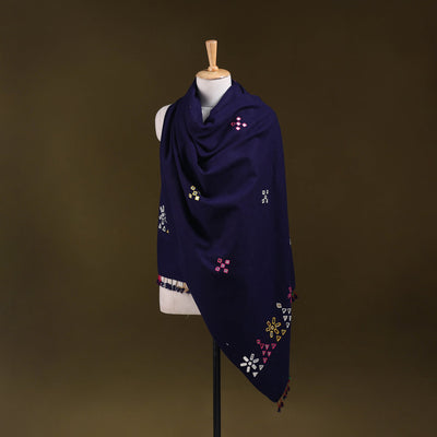 Blue - kutch handwoven mirror work acrylic wool shawl 134