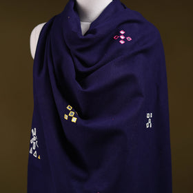 Blue - kutch handwoven mirror work acrylic wool shawl 134
