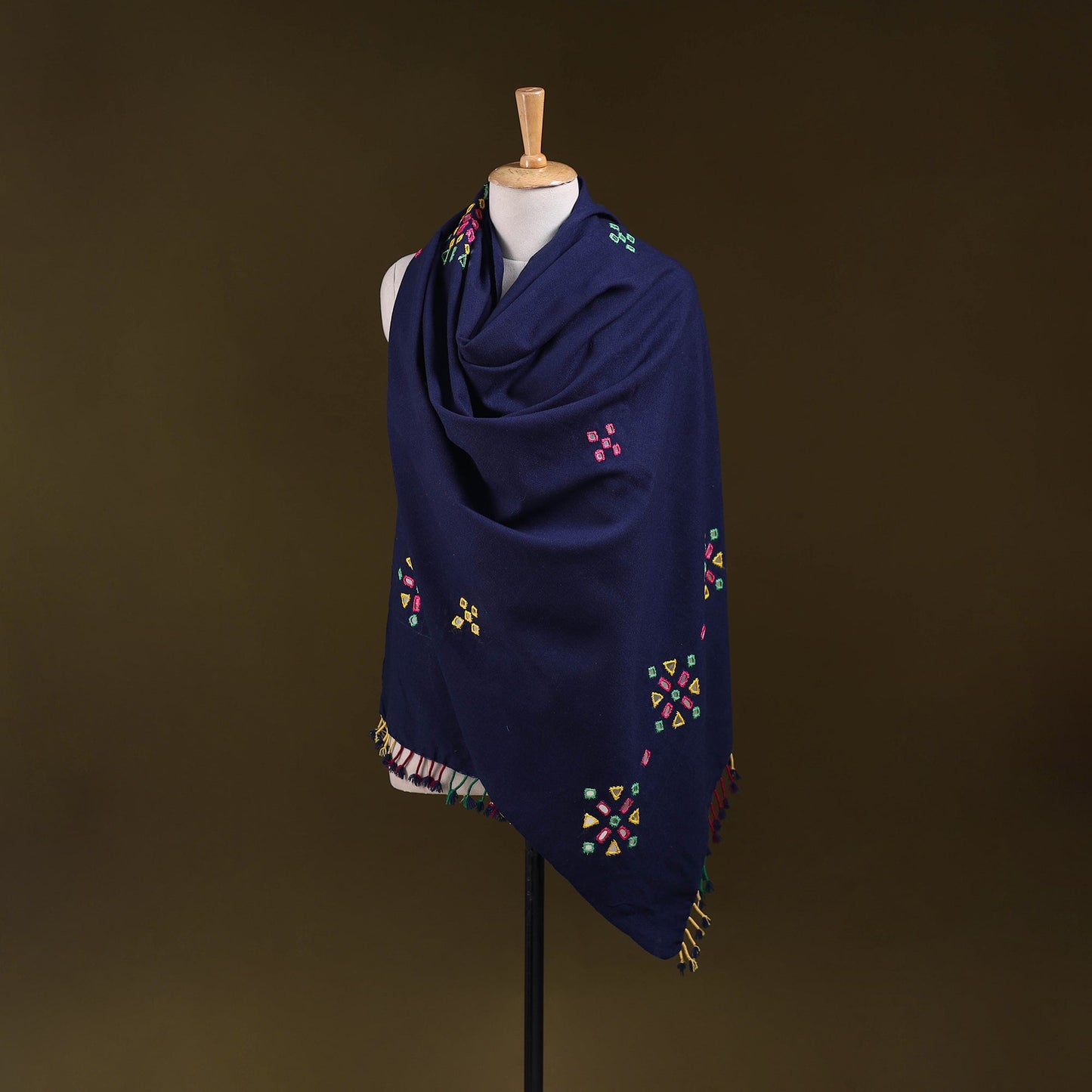 Blue - kutch handwoven mirror work acrylic wool shawl 136