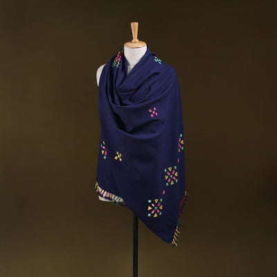 Blue - kutch handwoven mirror work acrylic wool shawl 136