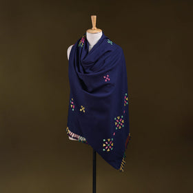 Blue - kutch handwoven mirror work acrylic wool shawl 136