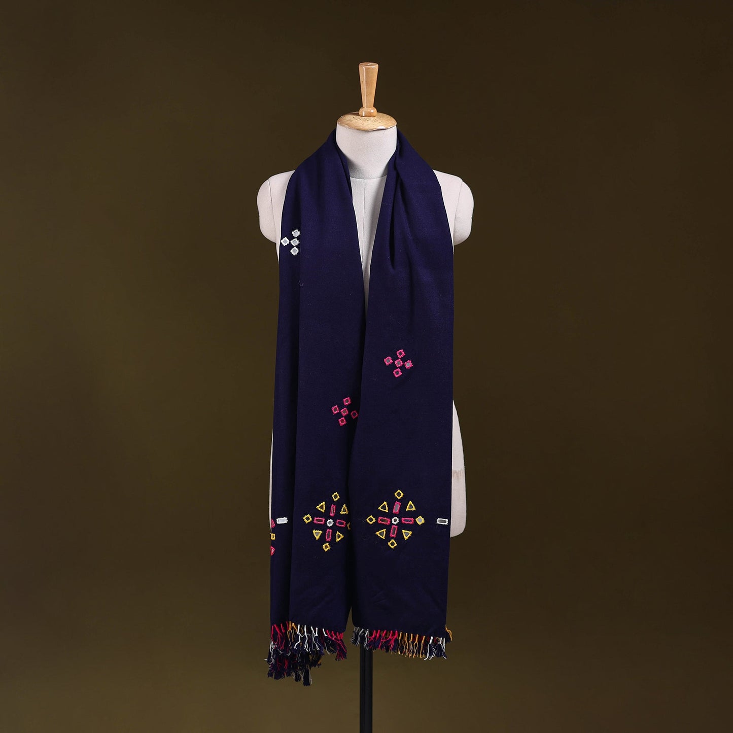 Blue - kutch handwoven mirror work acrylic wool shawl 137