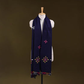 Blue - kutch handwoven mirror work acrylic wool shawl 137