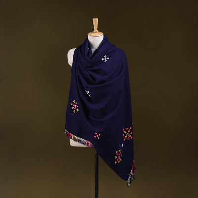 Blue - kutch handwoven mirror work acrylic wool shawl 137
