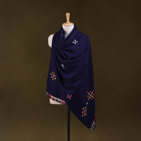 Blue - kutch handwoven mirror work acrylic wool shawl 137