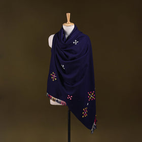 Blue - kutch handwoven mirror work acrylic wool shawl 137