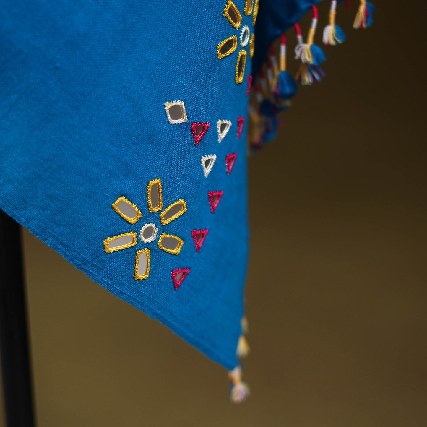 Blue - kutch handwoven mirror work acrylic wool shawl 141