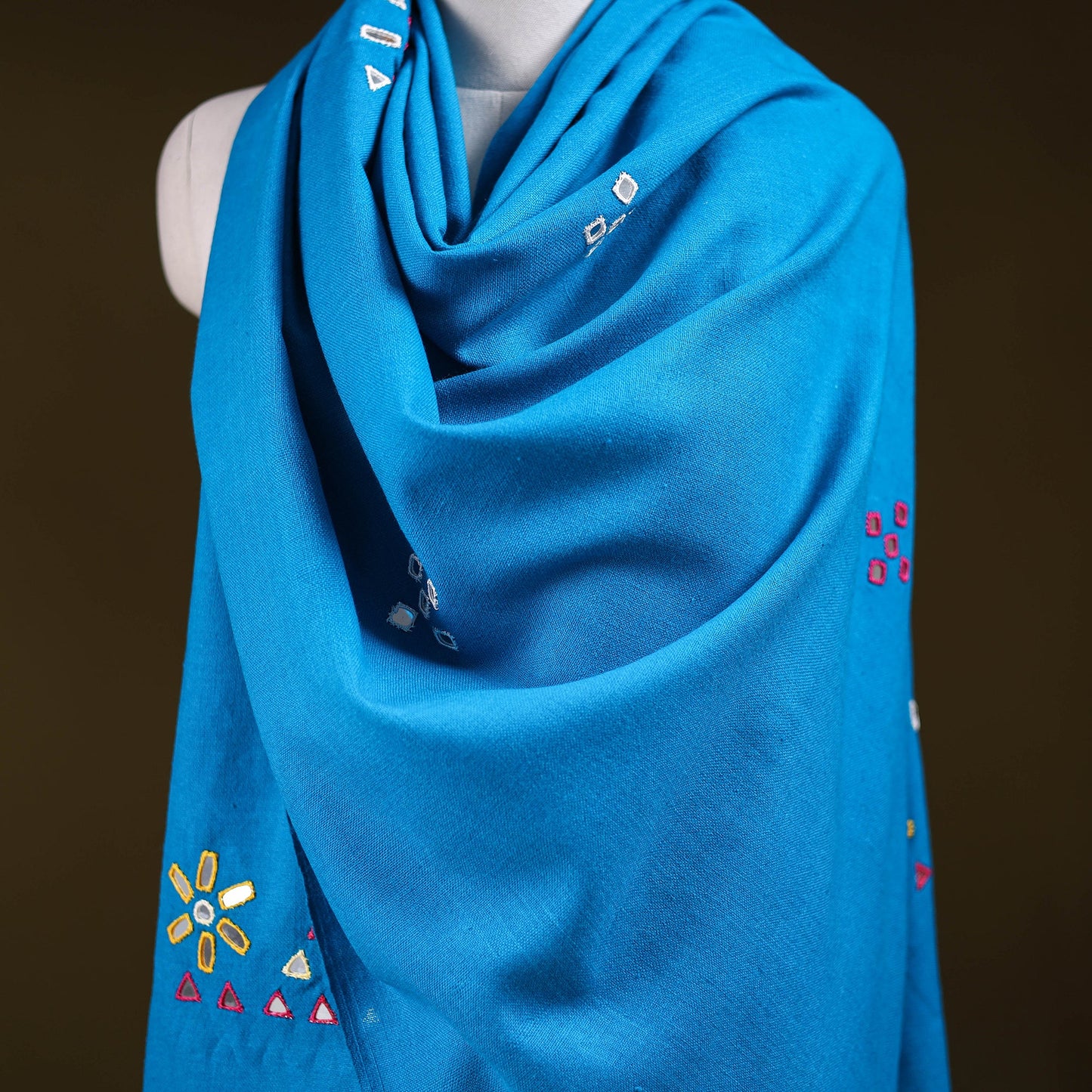 Blue - kutch handwoven mirror work acrylic wool shawl 141