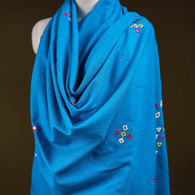 Blue - kutch handwoven mirror work acrylic wool shawl 142