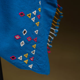 Blue - kutch handwoven mirror work acrylic wool shawl 142