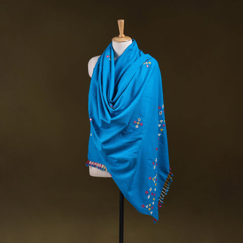 Blue - kutch handwoven mirror work acrylic wool shawl 142