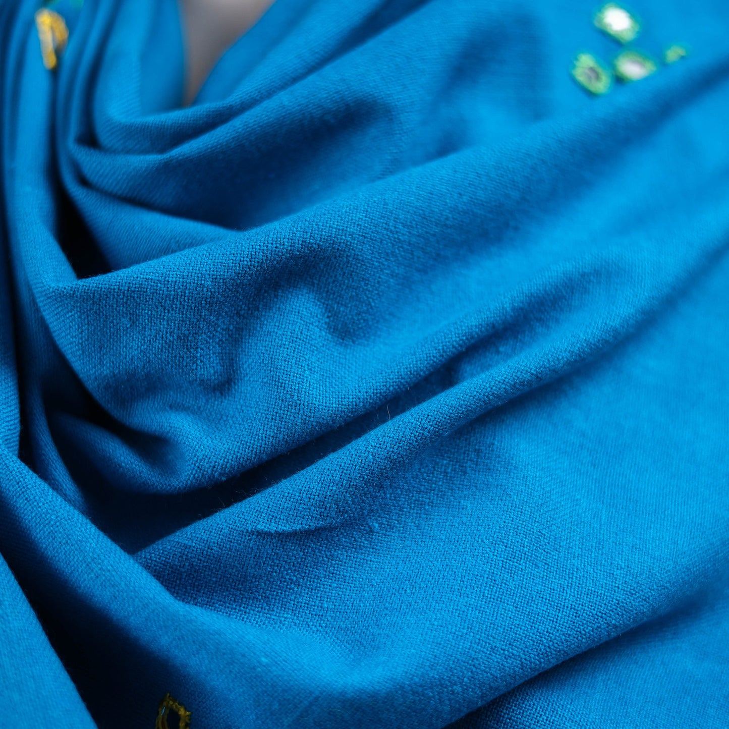 Blue - kutch handwoven mirror work acrylic wool shawl 143