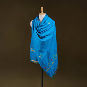 Blue - kutch handwoven mirror work acrylic wool shawl 143