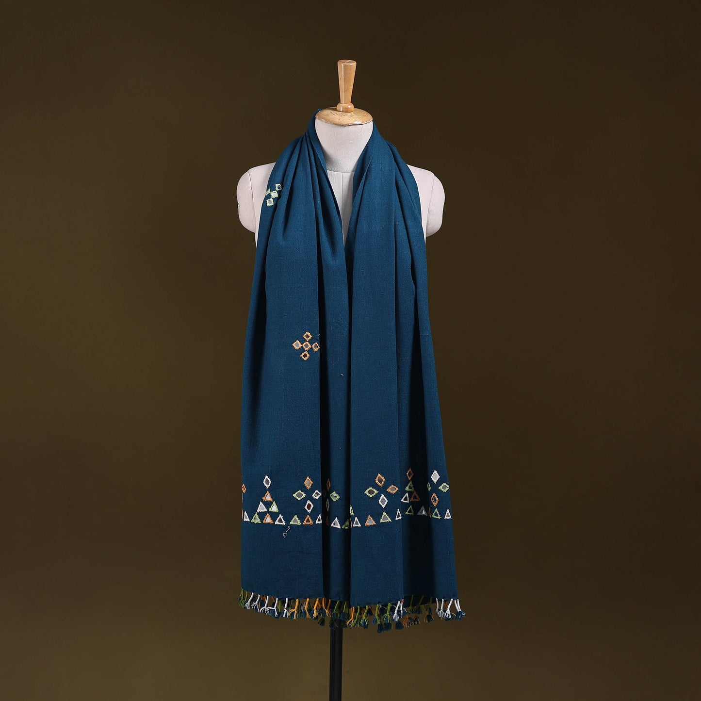 Blue - kutch handwoven mirror work acrylic wool shawl 149