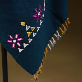 Blue - kutch handwoven mirror work acrylic wool shawl 151