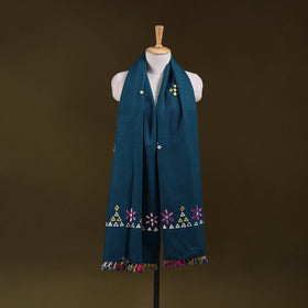 Blue - kutch handwoven mirror work acrylic wool shawl 151