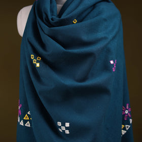 Blue - kutch handwoven mirror work acrylic wool shawl 151