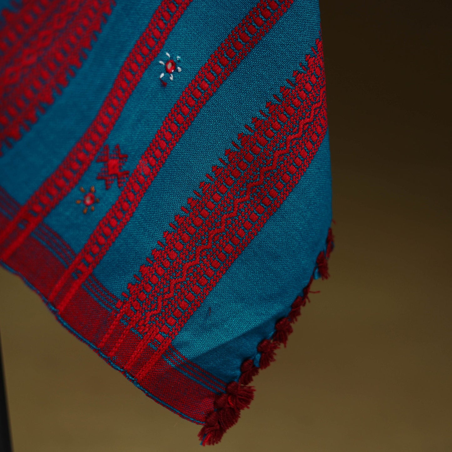 Blue - kutch handwoven mirror work acrylic wool shawl 169