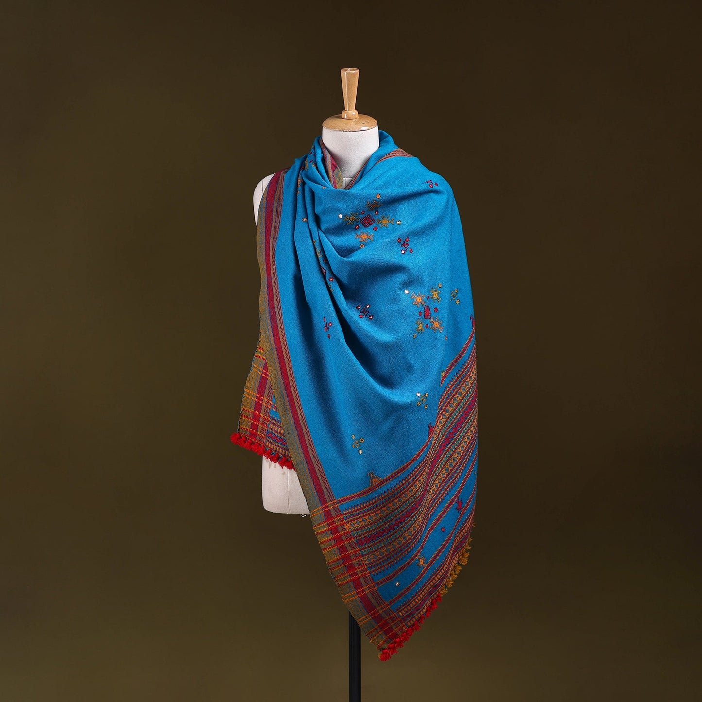 Blue - kutch bhujodi handwoven mirror work acrylic wool