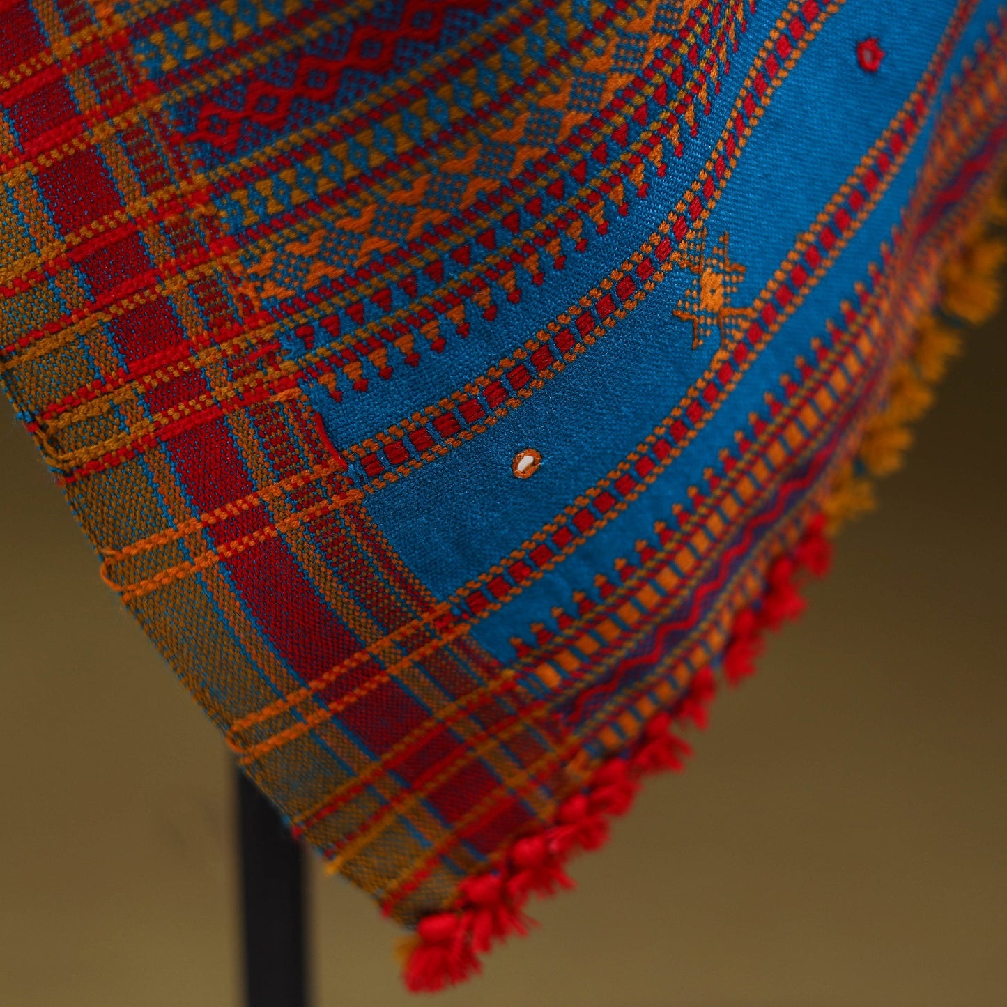 Blue - kutch bhujodi handwoven mirror work acrylic wool