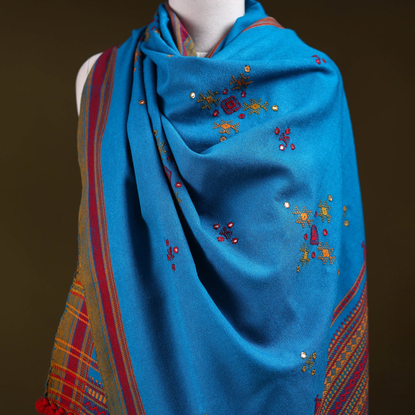 Blue - kutch bhujodi handwoven mirror work acrylic wool