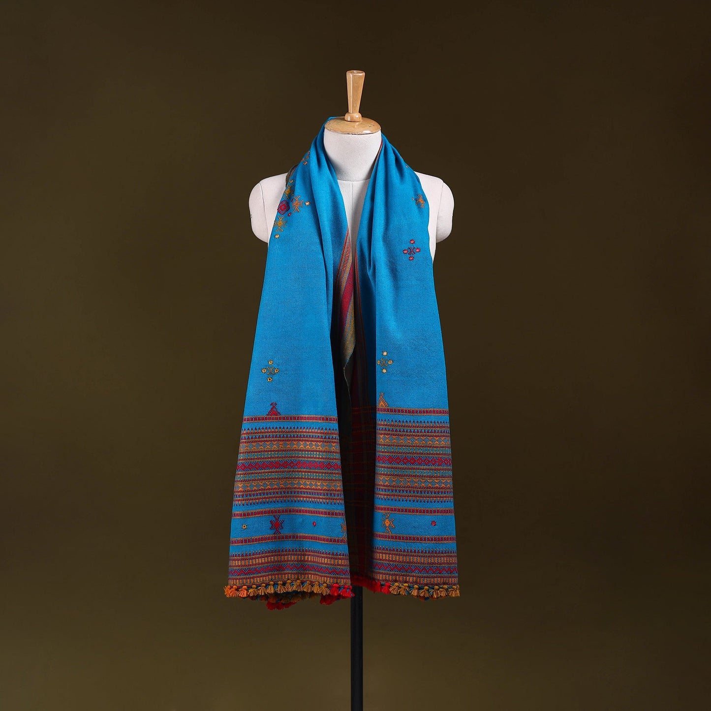 Blue - kutch bhujodi handwoven mirror work acrylic wool