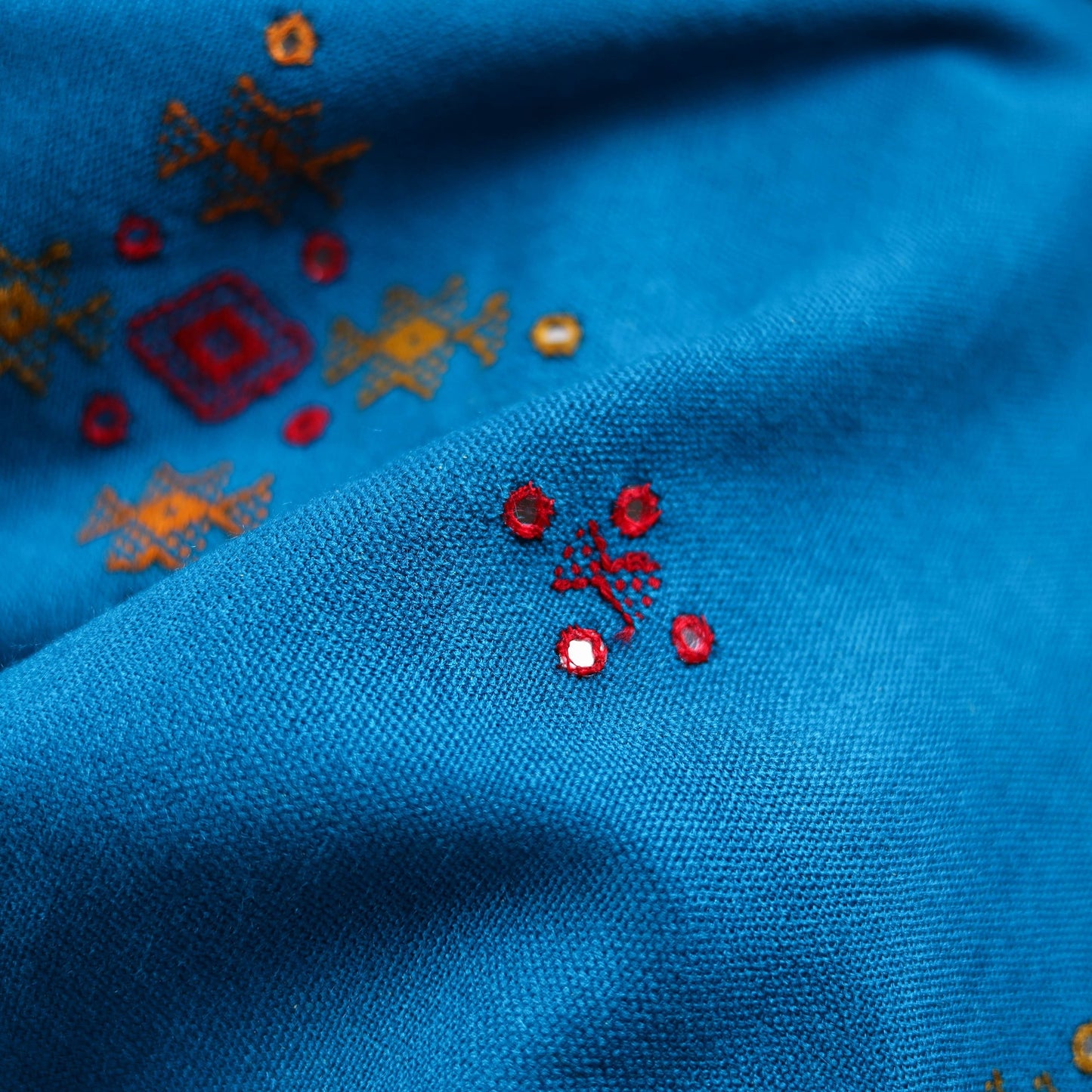 Blue - kutch bhujodi handwoven mirror work acrylic wool