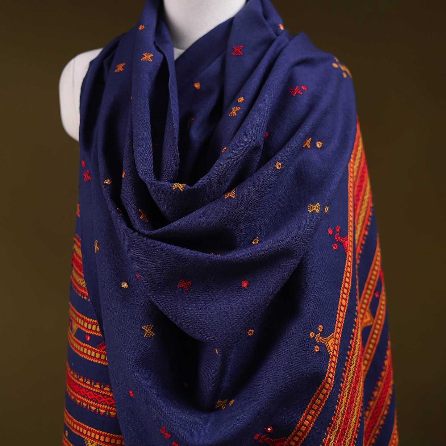 Kutch bhujodi handwoven mirror work acrylic wool shawl 97