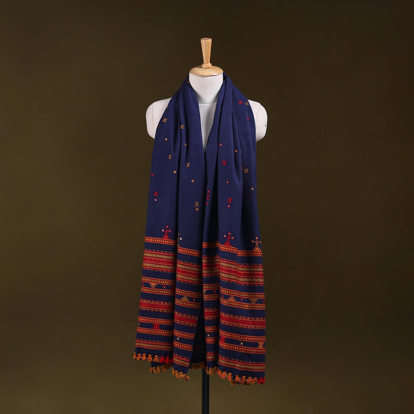 Kutch bhujodi handwoven mirror work acrylic wool shawl 97